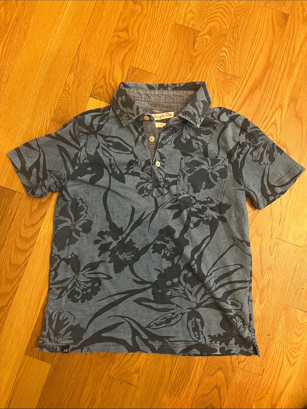 johnnie-O Boys Blue Polo with Dark Floral Print